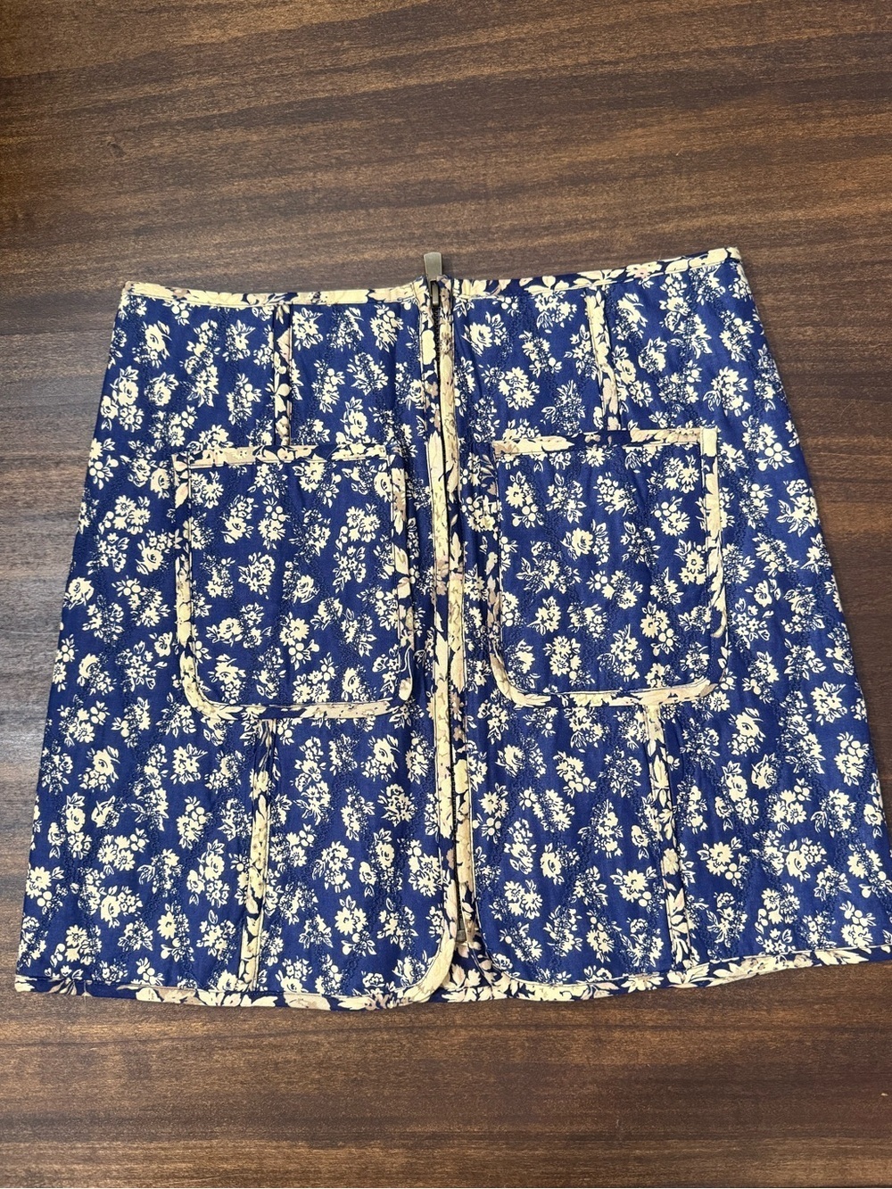 Sezane Blue and Cream Floral Quilt Material Mini Skirt
